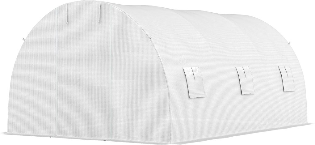 Outsunny Seră de grădină tunel 13,5 m² 6 ferestre, ușă rulantă cu fermoar cadru oțel galvanizat, prelată PE 4,5 x 3 x 2 m alb | Aosom Romania