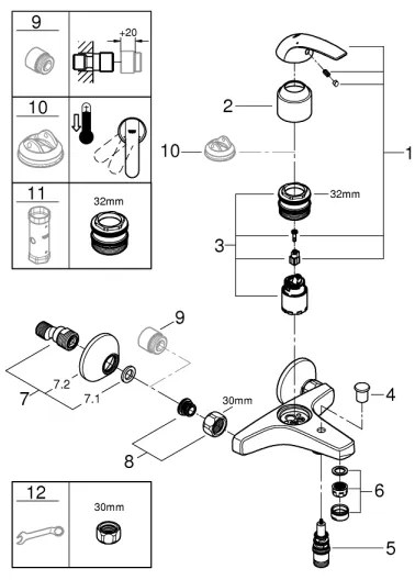 GROHE 23599000 - Baterie pentru cadă EUROSMART DN 15, crom lucios
