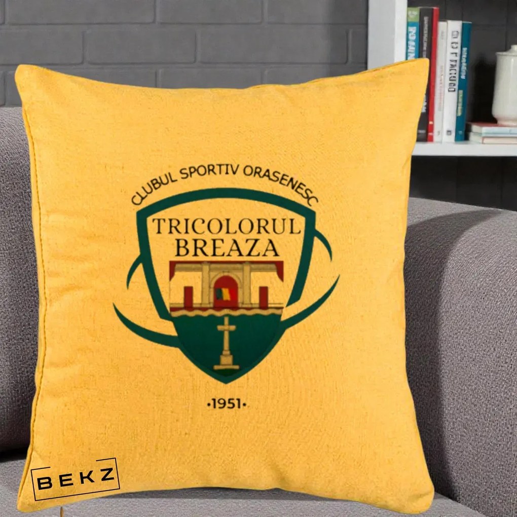 Perna Personalizata CSO Tricolorul Breaza 1951, 40x40 cm, Galben, Husa Detasabila, Perna Inclusa, BEKZ®