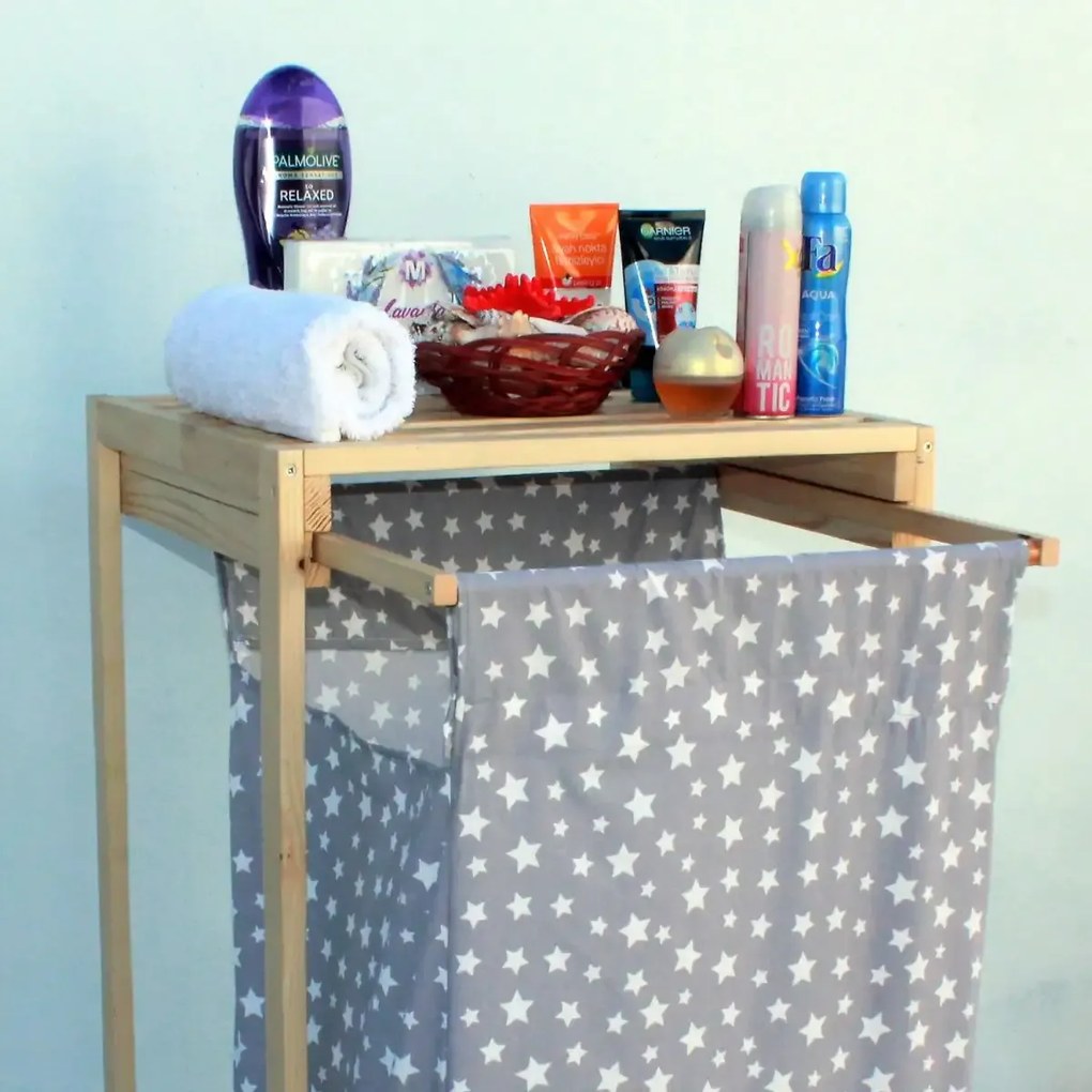 Cos de rufe din lemn cu un compariment textil Homs 50 x 44 x 85 cm