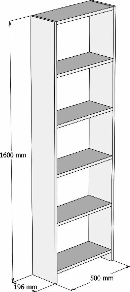 Biblioteca cu etajere carti, Homs Design, alb, 160 x 50 x 20 cm, PAL
