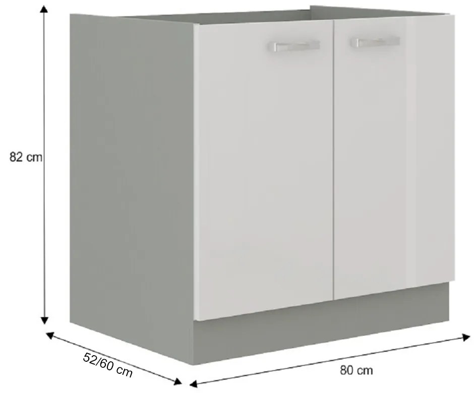 Set Bucatarie 260 cm, mdf alb extralucios pal gri, usi si sertare cu inchidere silentioasa