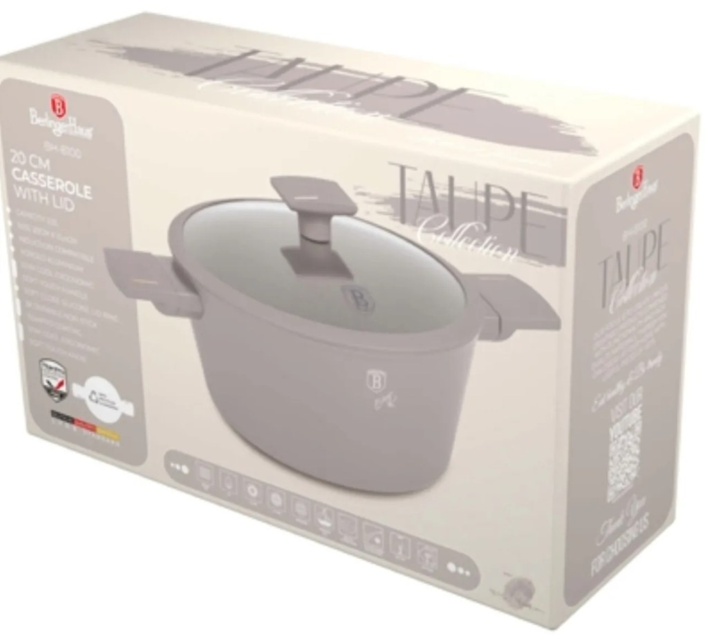 Oală cu capac 20 cm, 2.5L – Berlinger Haus Taupe Collection BH 8100, cu strat antiaderent titan, ideală pentru porții mici sau sosuri