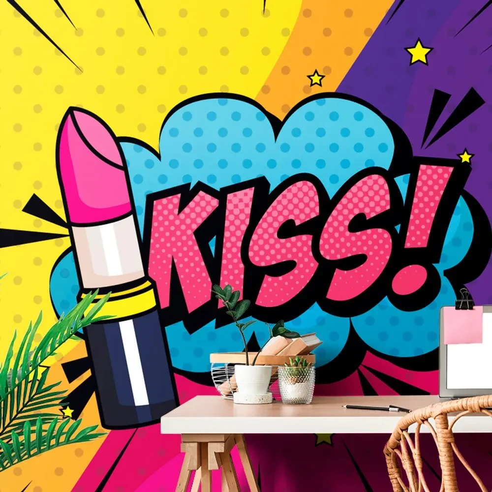 Tapet autoadeziv ruj pop art - KISS!
