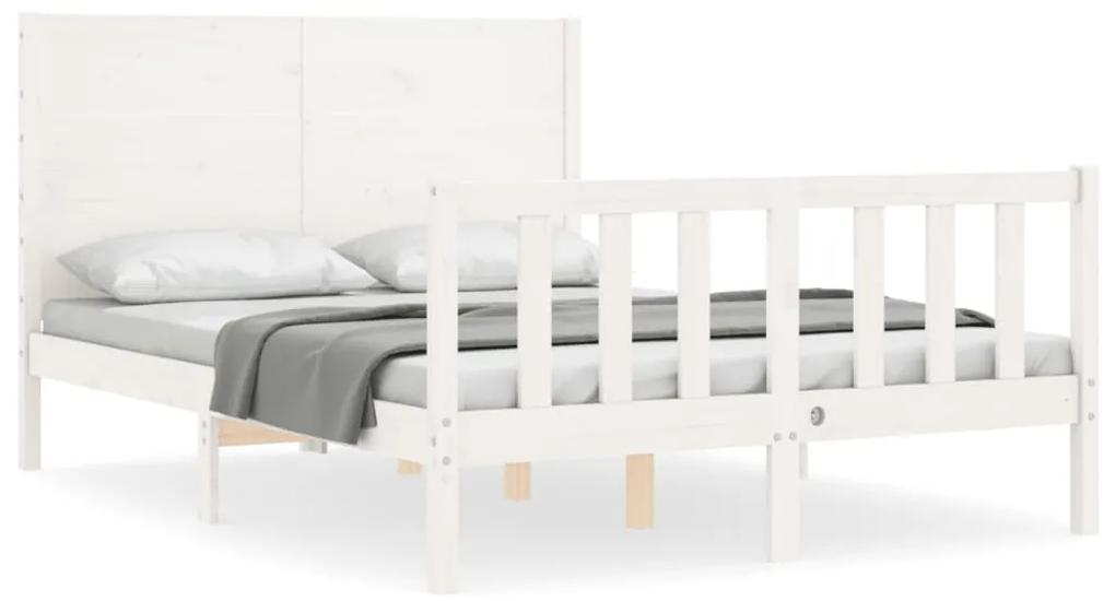 3192732 vidaXL Cadru de pat cu tăblie, 140x190 cm, alb, lemn masiv