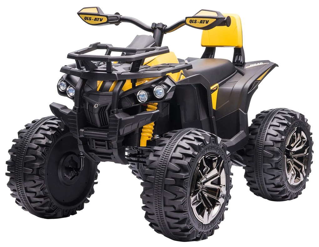 ATV Electric pentru Copii 12V, 3-5 Ani, Faruri, Muzica, Pedale 100x65x73cm - Negru/Galben HOMCOM | Aosom Romania