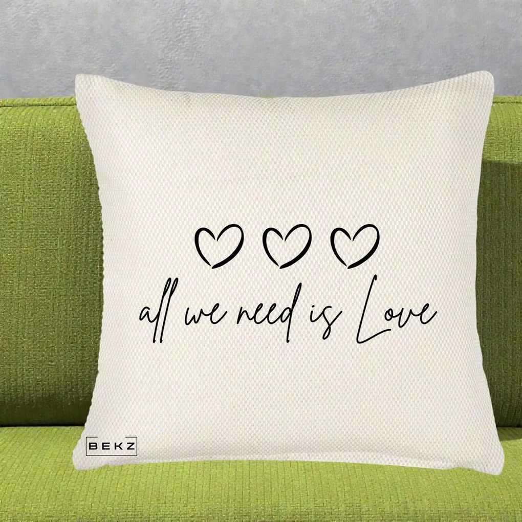 Perna Decorativa All We Need Is Love, 40x40 cm, Crem Reliefat, Husa Detasabila, Perna Inclusa, BEKZ®