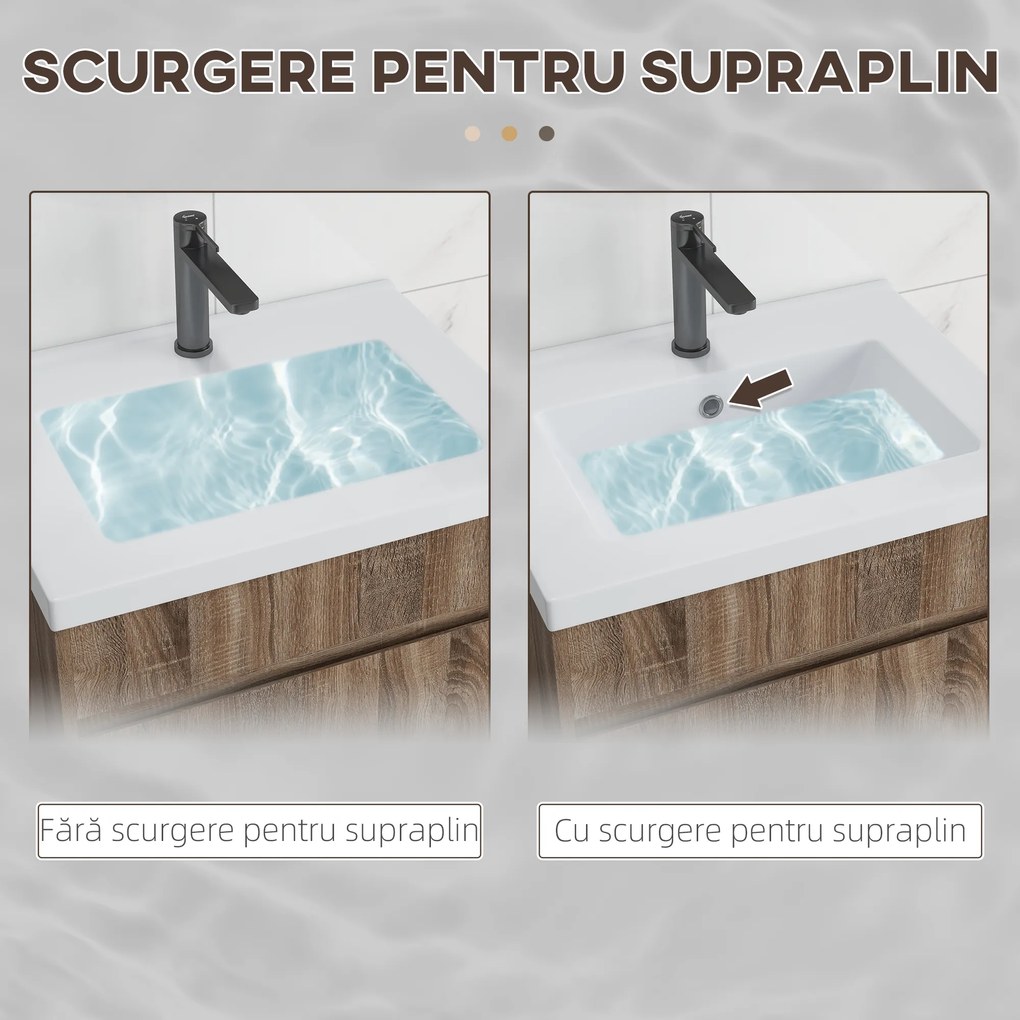 Kleankin Dulap cu Chiuvetă Suspendat cu Montare pe Perete, Sertar și Sistem de Închidere cu Amortizare, 60x45,5x45 cm, Maro | Aosom Romania