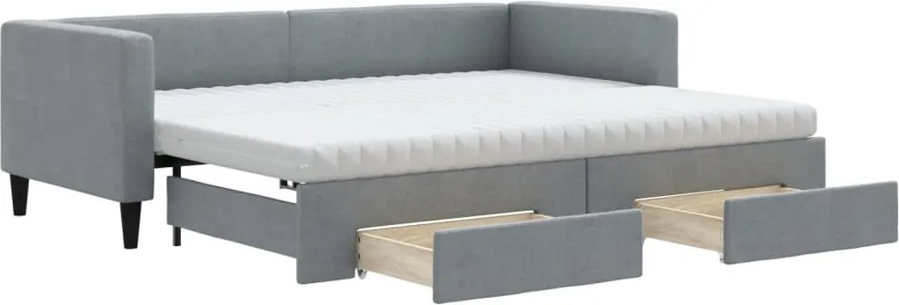 vidaXL Pat de zi cu extensie și sertare, gri deschis, 80x200 cm textil