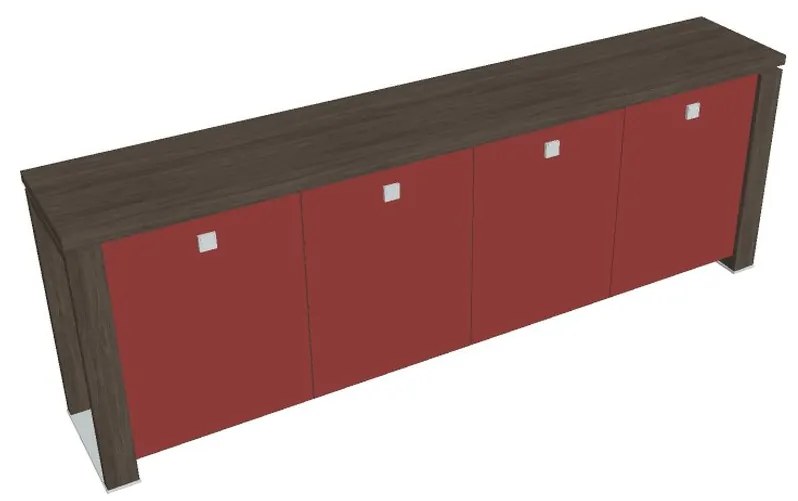 Dulap mic Verno+ S 260 x 46 x 90 cm, uși de sticlă, stejar antracit / roșu