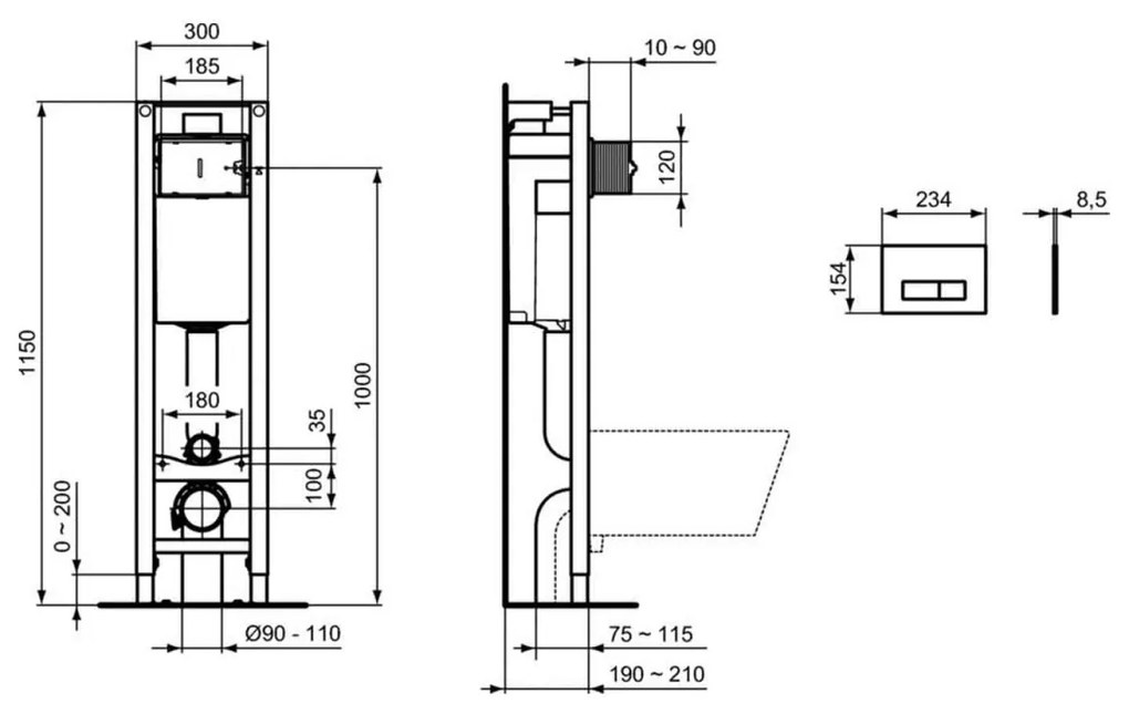 Set rezervor WC incastrat cu cadru metal si clapeta Oleas M2 crom Ideal Standard ProSys, E2332AA