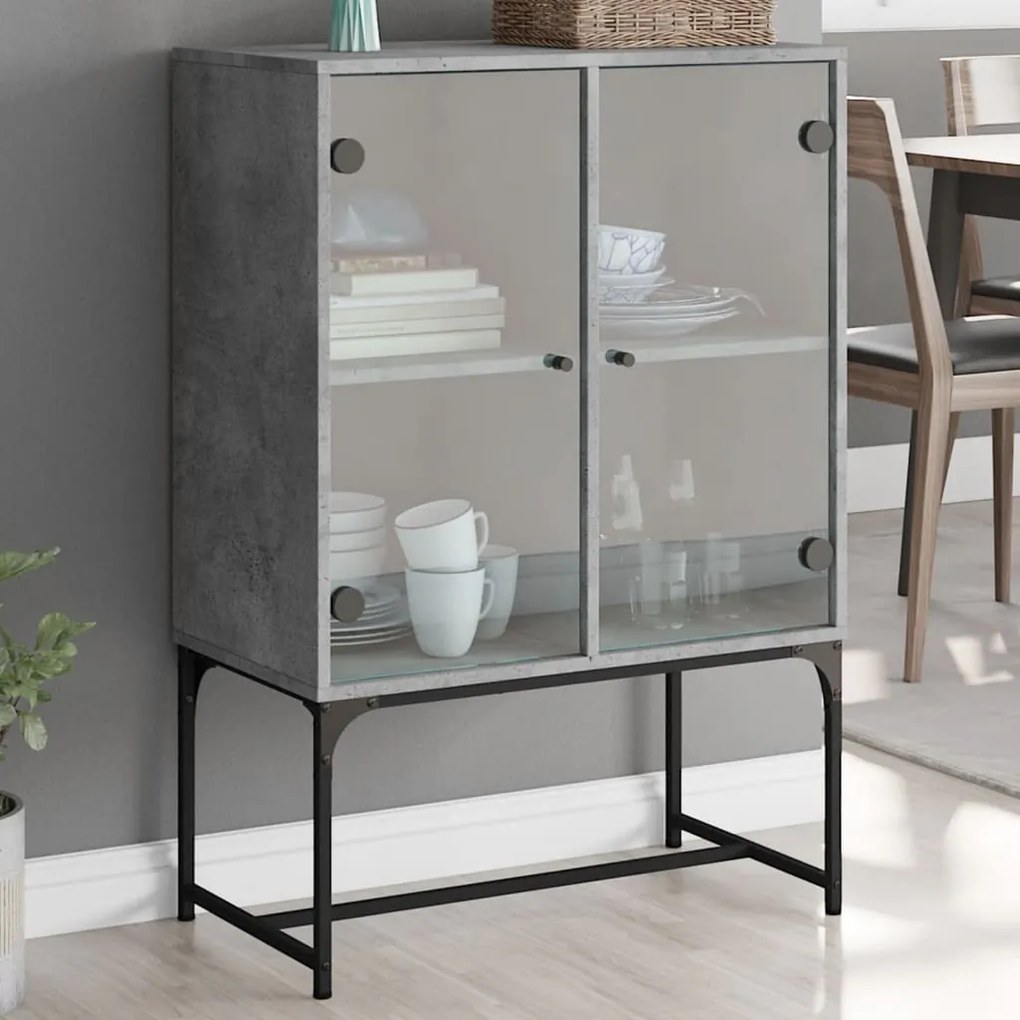 vidaXL Dulap lateral cu uși din sticlă, gri beton, 69x37x100 cm