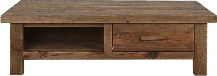 Măsuță de cafea dreptunghiulară din lemn reciclat, natur, cu 2 sertare și nișă deschisă, finisaj mat, 38 x 130 x 90 cm, „Norwyn” – Ethnic Collections