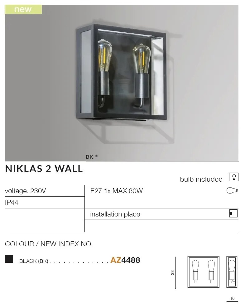 Aplica de perete exterior IP44 NIKLAS 2