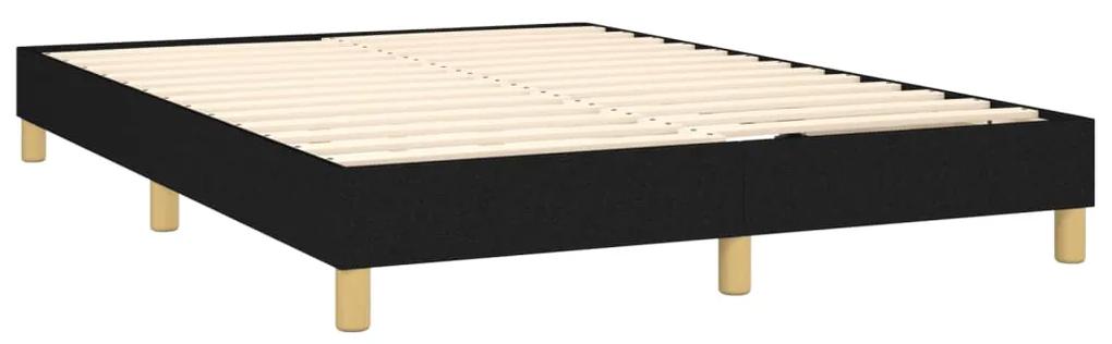 Pat box spring cu saltea, negru, 140x200 cm, textil Negru, 140 x 200 cm, Benzi verticale