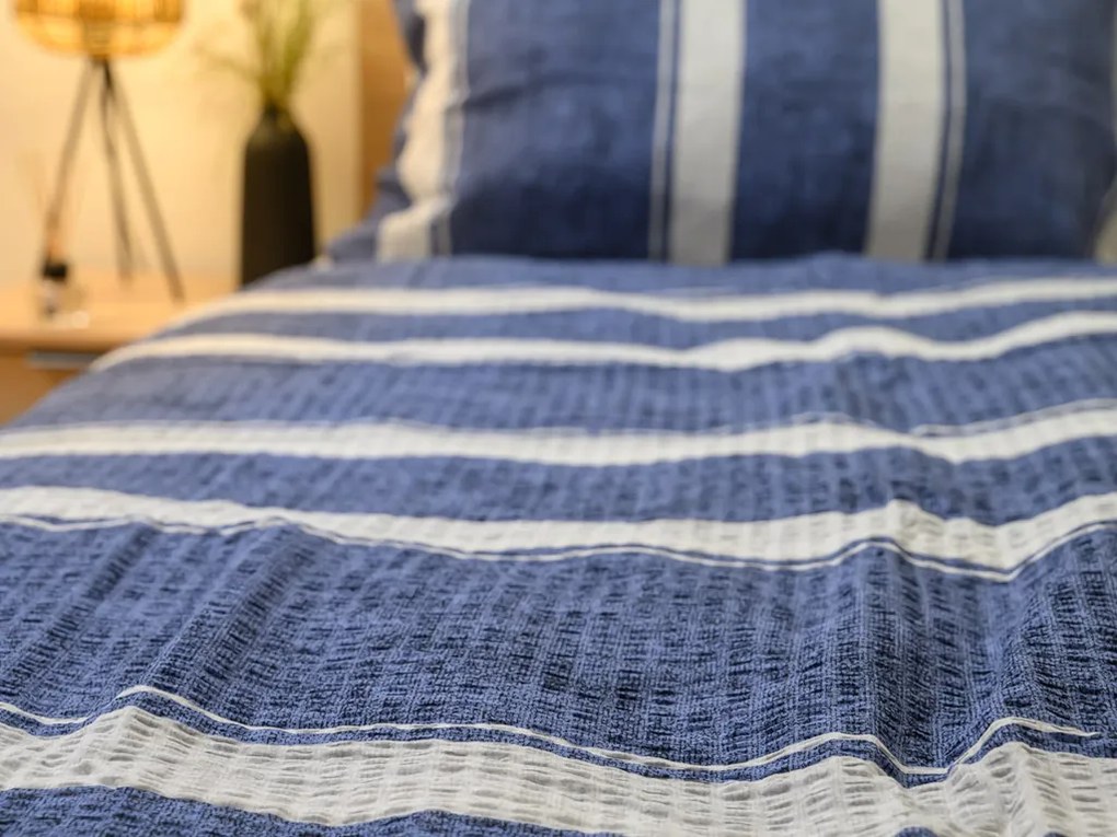 Lenjerie de pat din bumbac Renforce creponat BLUE LINE albastru Dimensiune lenjerie de pat: 70 x 90 cm | 140 x 200 cm