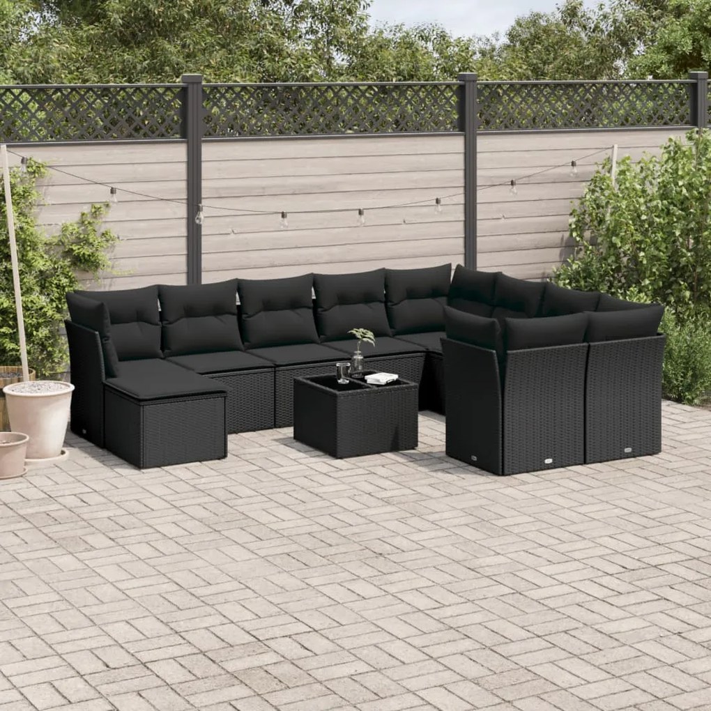 vidaXL Set canapele de grădină cu perne, 10 piese, negru, poliratan