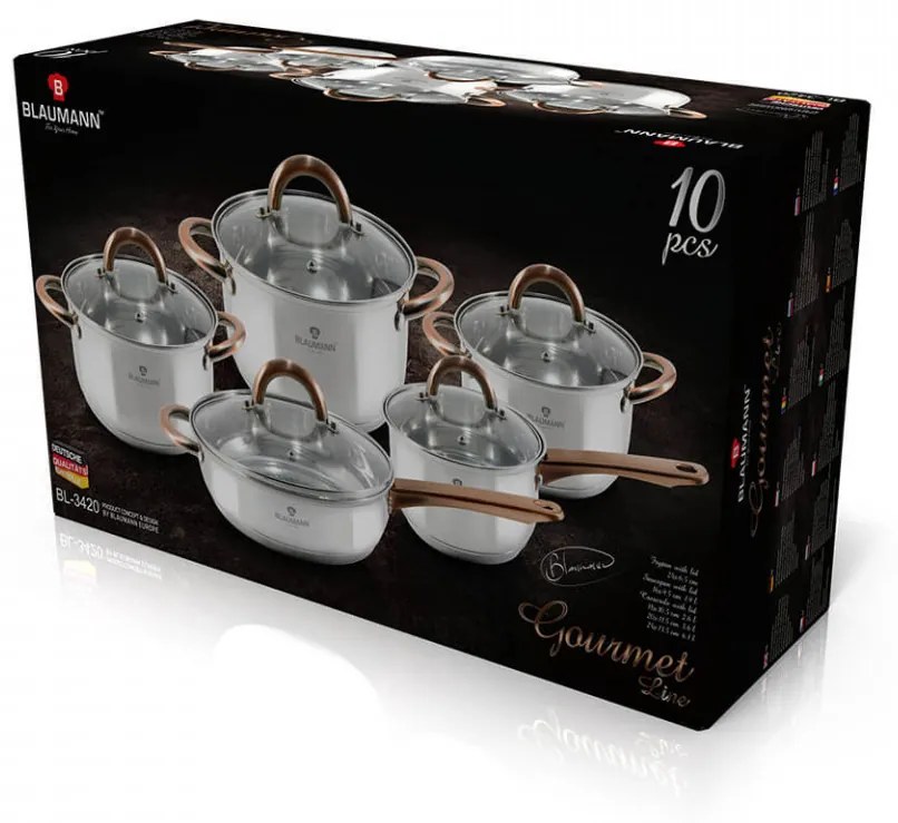 Set oale si tigai otel inoxidabil (10 piese) cu manere Rose Gold (Cupru) Gourmet Line Blaumann BL 3420
