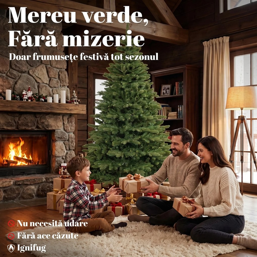 HOMCOM Brad artificial de Crăciun tip brad nobil, 961 ramuri, 180 cm, verde | Aosom Romania