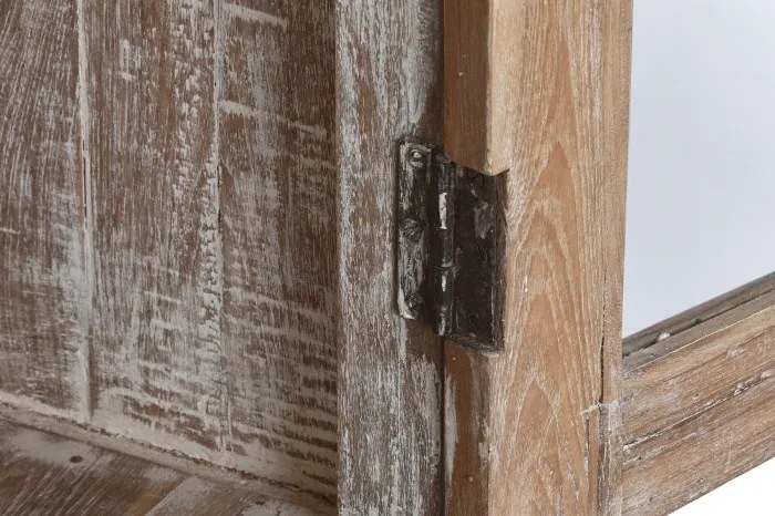 Vitrină din lemn reciclat cu uși din sticlă și rafturi, finisaj decapé, „Heritage"