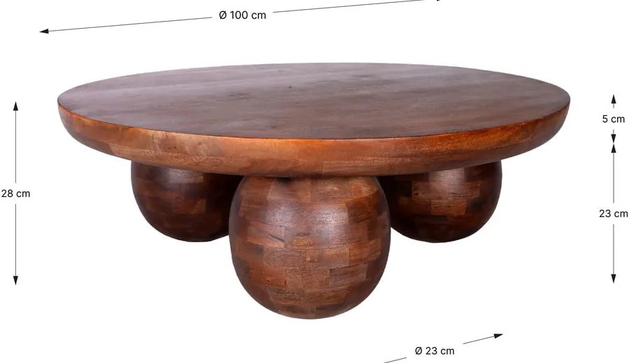 Măsuță de cafea maro rotundă din lemn de mango ø 100 cm Ailen – MOME