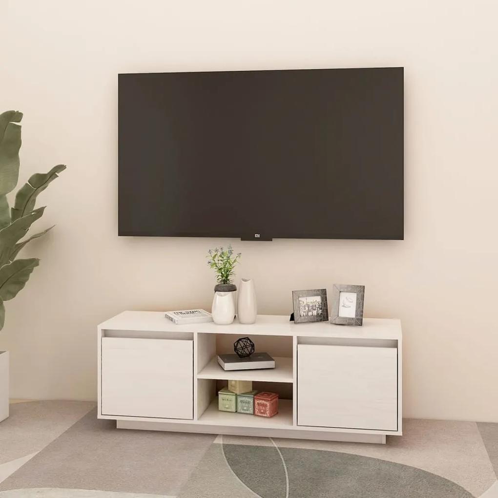 Comoda TV, alb, 110x30x40 cm, lemn masiv de pin 1, Alb
