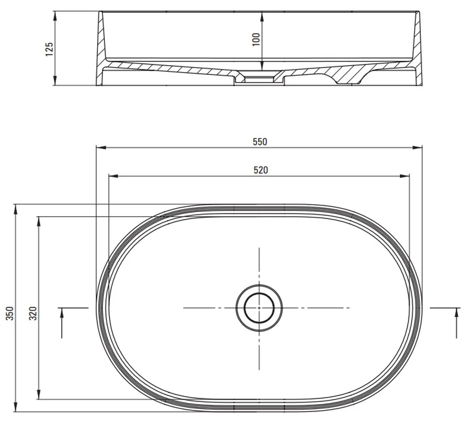 Lavoar pe blat compozit gri Deante Silia, oval, 55 cm Gri mat