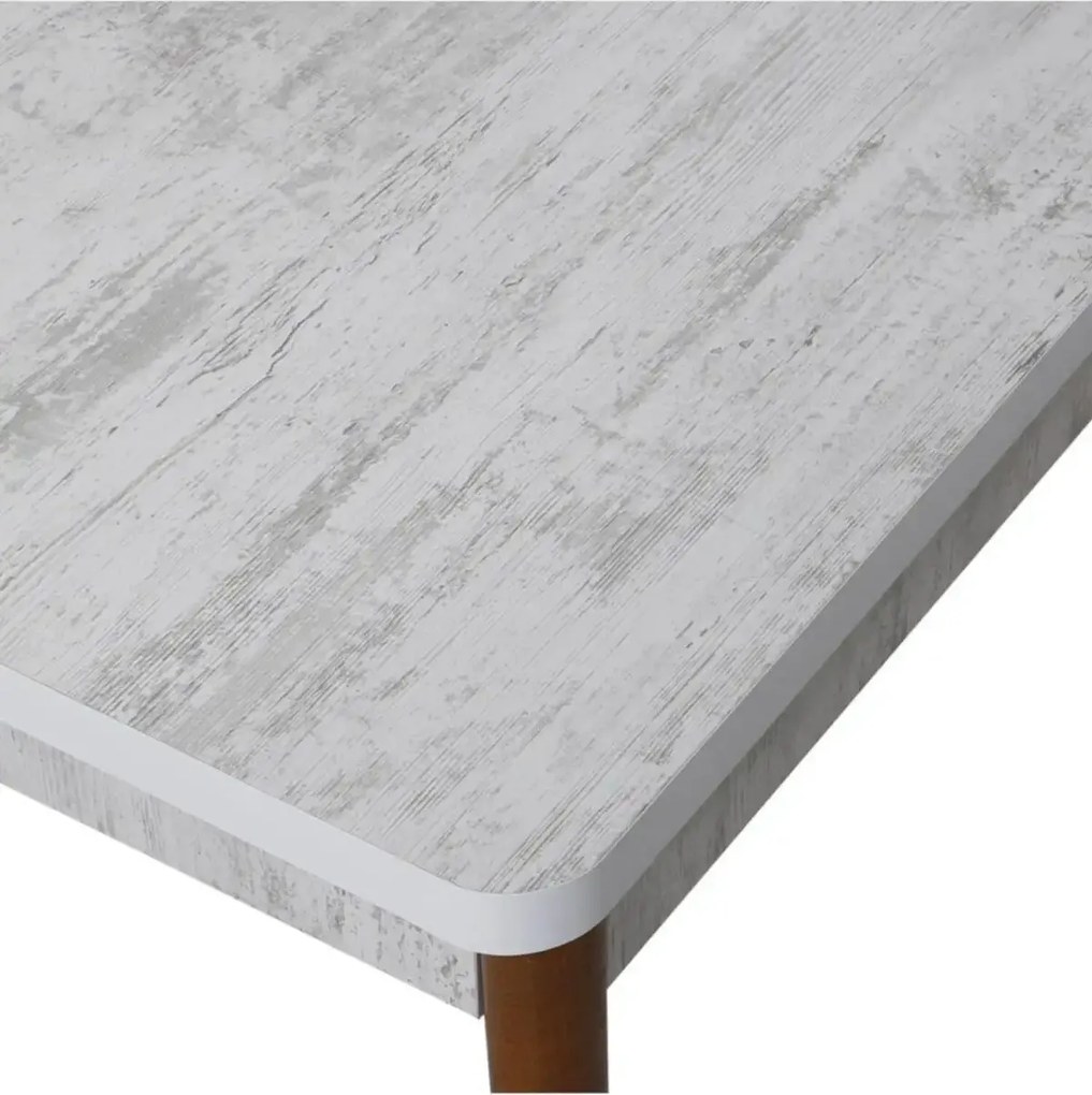 Set masa extensibila cu 4 scaune tapitate Homs cristal alb-bej 110 x 70 cm