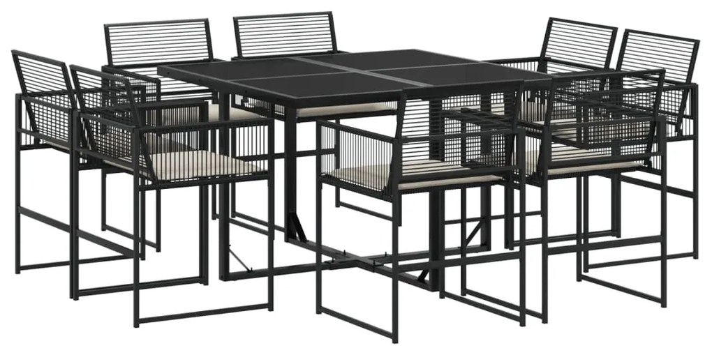 3295013 vidaXL Set mobilier de grădină cu perne, 9 piese, negru, poliratan