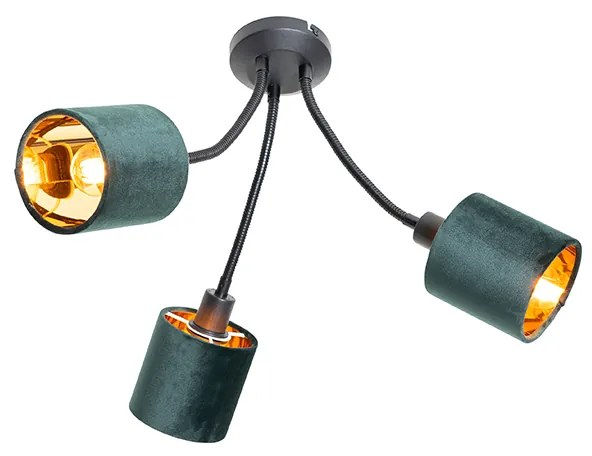 Plafoniera moderna neagra cu abajur verde 3 lumini - Merwe
