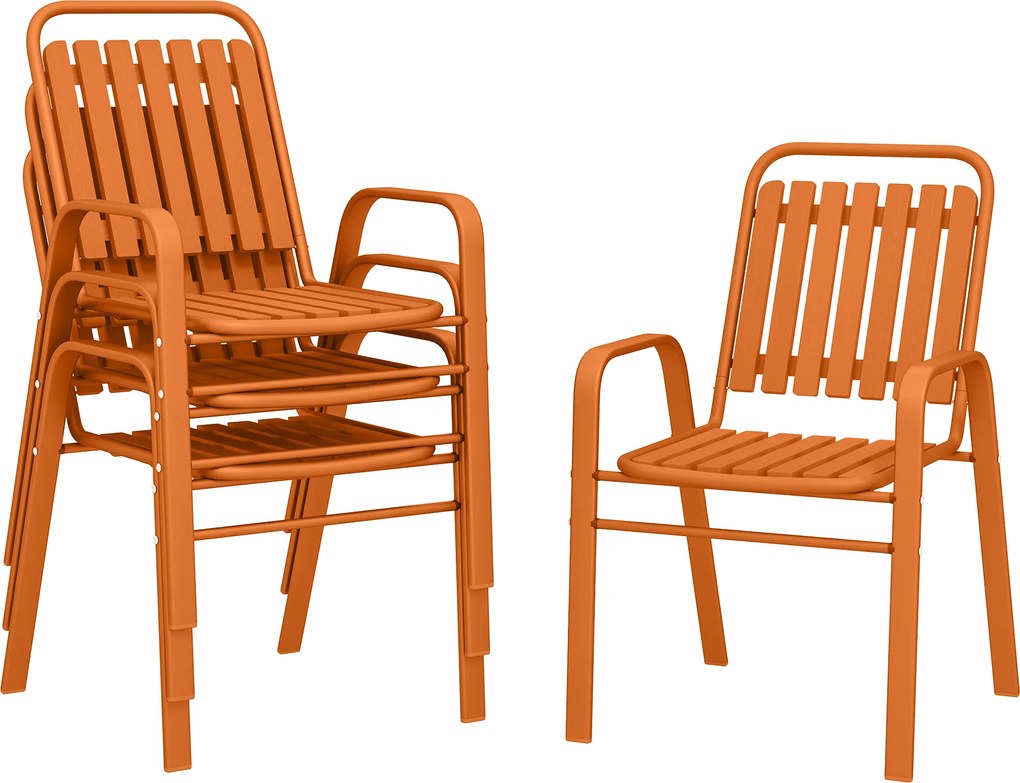 Outsunny Set de 4 Scaune de Grădină Stivuibile cu Spătar Înalt și Brațe, 56x66x91 cm, Maro Închis | Aosom Romania