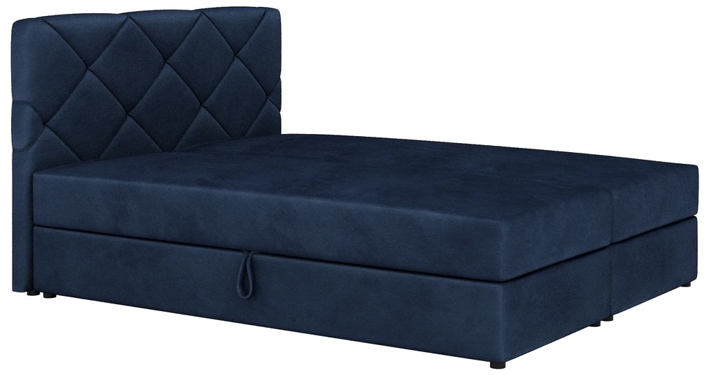 Pat matrimonial Boxspring 140x200 cm Karum Comfort (albastru închis) (cu somieră și saltea). 1056018