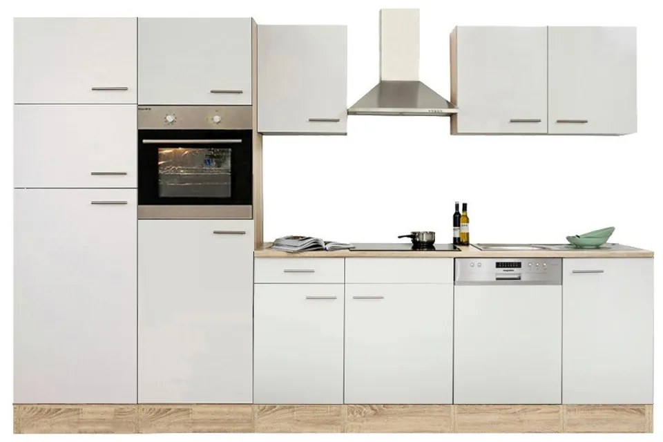 Mobilă de bucătărie Yorki 340, corp din stejar Sonoma, cu față alb satinat