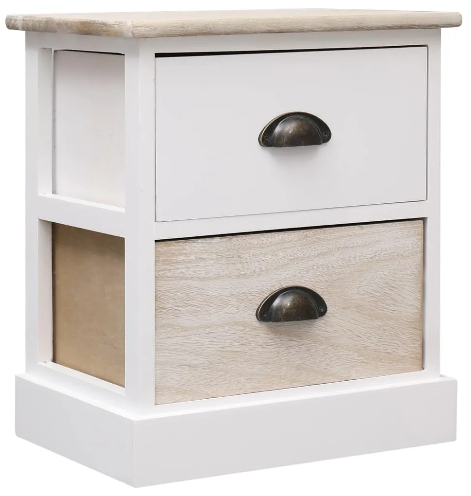 284056 vidaXL Noptieră, alb și natural, 38 x 28 x 45 cm, lemn de paulownia