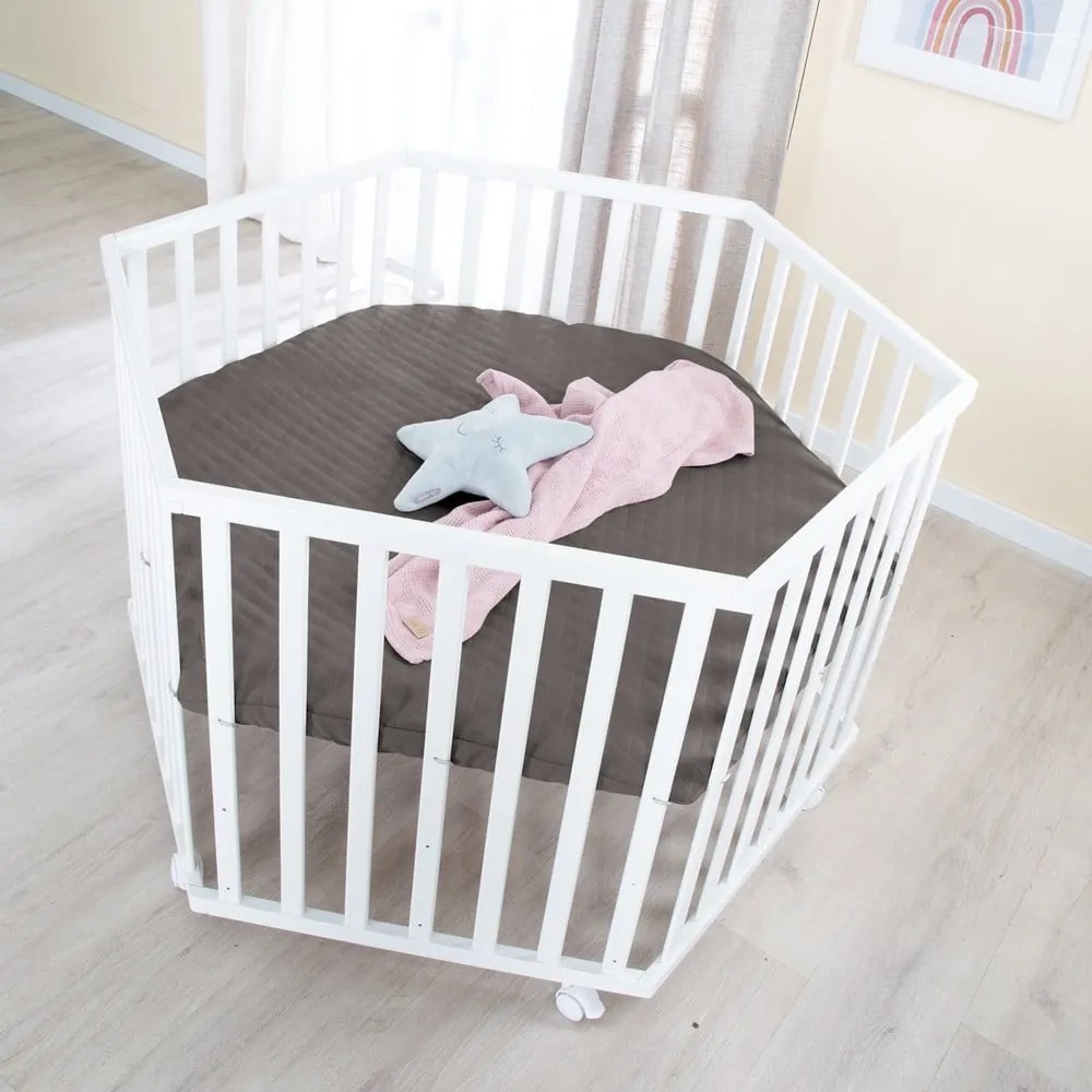 Țarc pentru copii alb cu înălțime reglabilă/cu roți – Roba