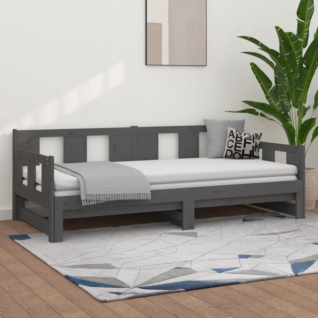 820294 vidaXL Pat de zi extensibil, gri, 2x(90x190) cm, lemn masiv de pin