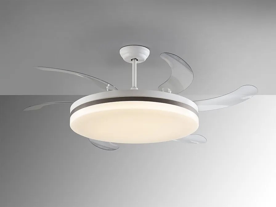 Lustra LED cu Ventilator si telecomanda, lame retractabile Vento alb/ bronz