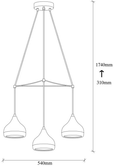 Lustră pe cablu YILDO, 3xE27/40W/230V, negru/cupru