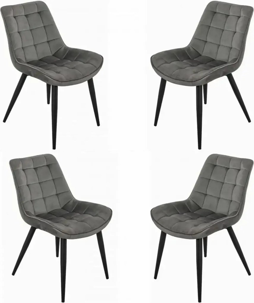 Set masa 80 cm blat MDF si 4 scaune Dnv Homs catifea gri, picioare metalice negre