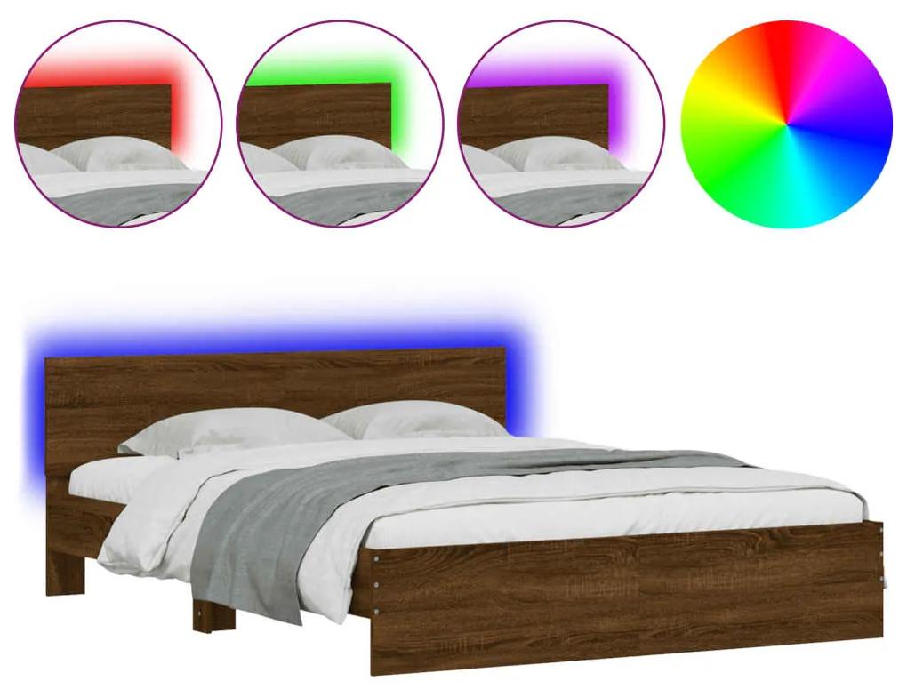 3207601 vidaXL Cadru de pat cu tăblie și LED, stejar maro, 160x200 cm