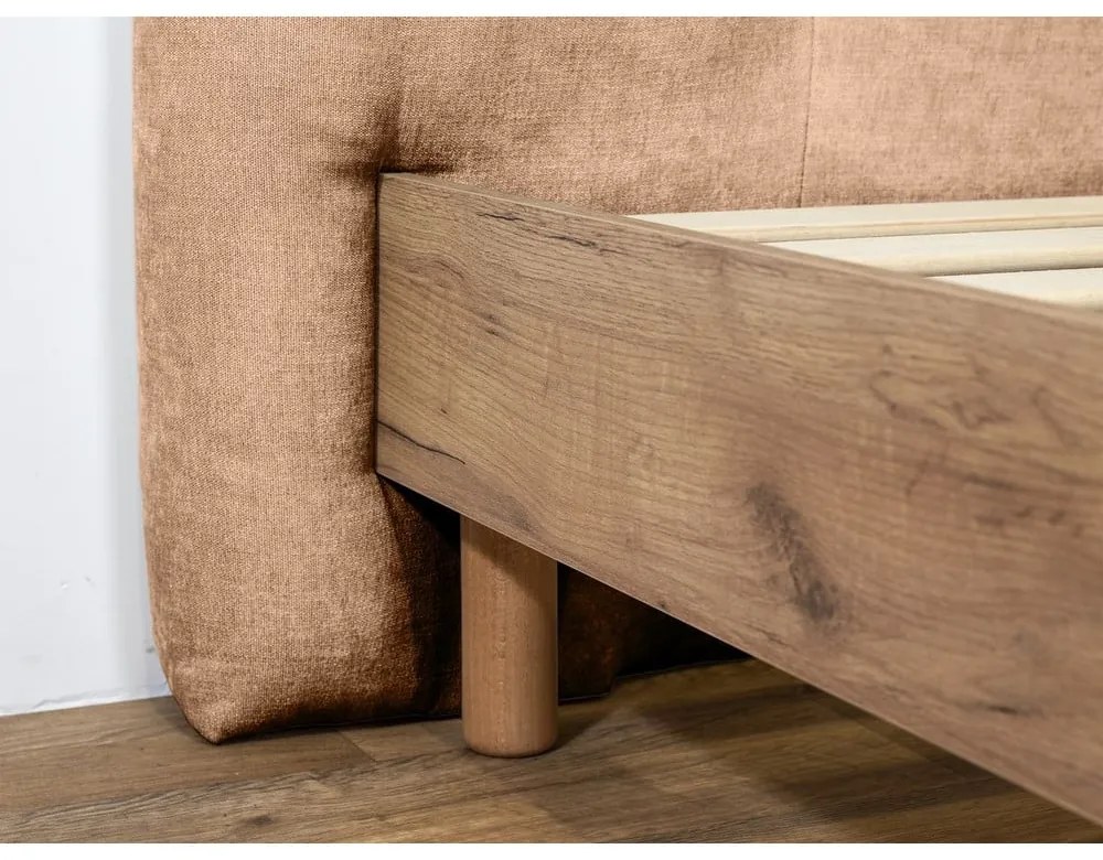 Pat matrimonial roz deschis tapițat cu somieră 160x200 cm Kumo – Bobochic Paris