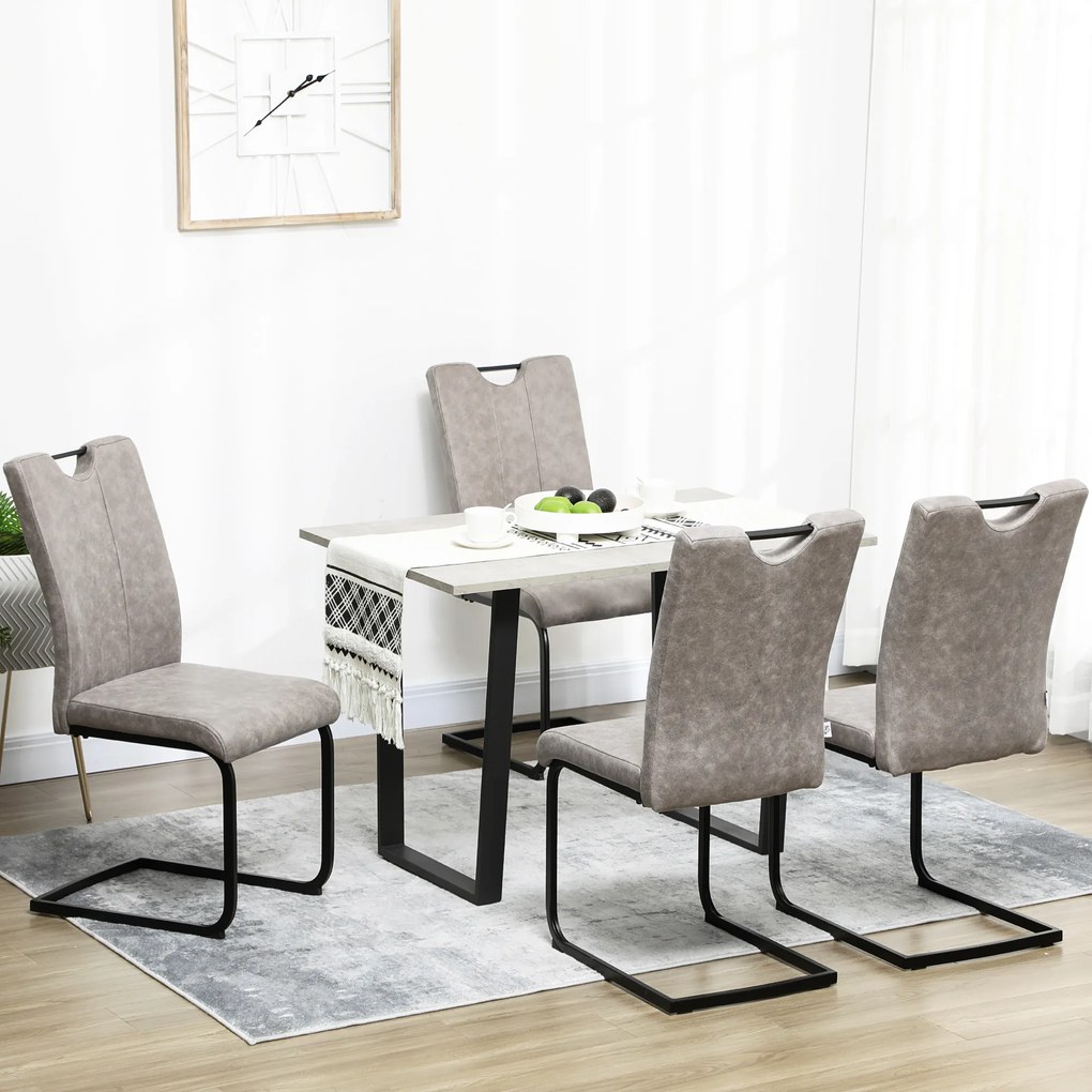 HOMCOM Set de 4 scaune de sufragerie cu acoperire din microfibră, picioare sanie din oțel și mânere 43 x 58,5 x 96,5 cm gri | Aosom Romania