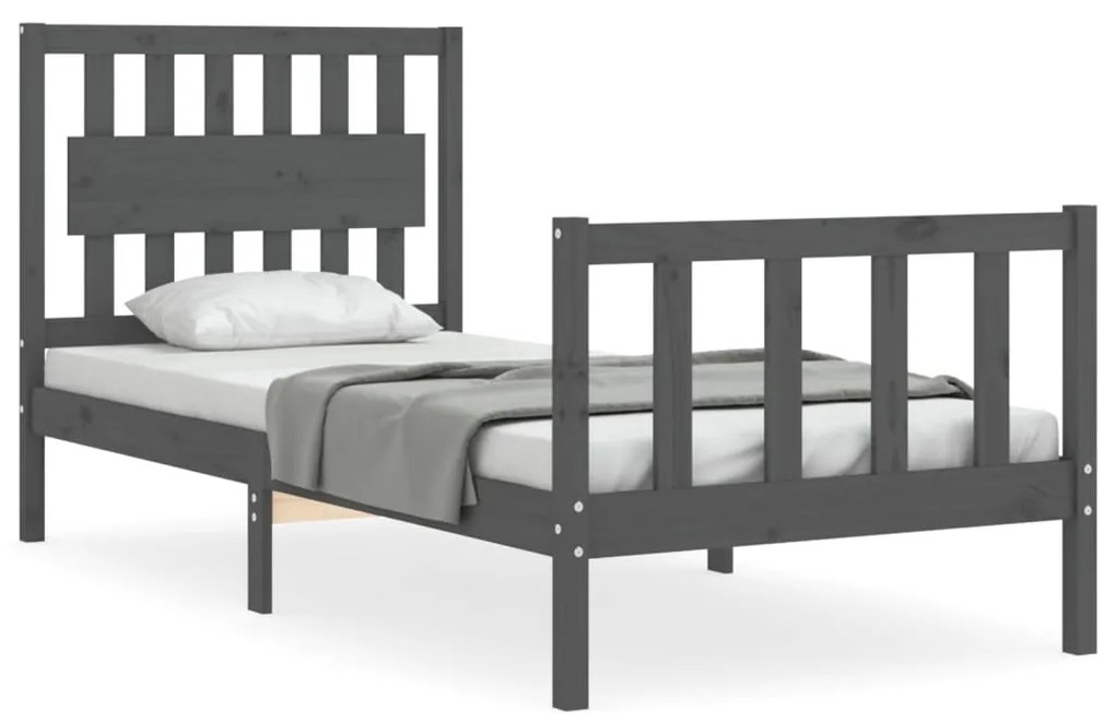 3192393 vidaXL Cadru de pat cu tăblie single, gri, lemn masiv
