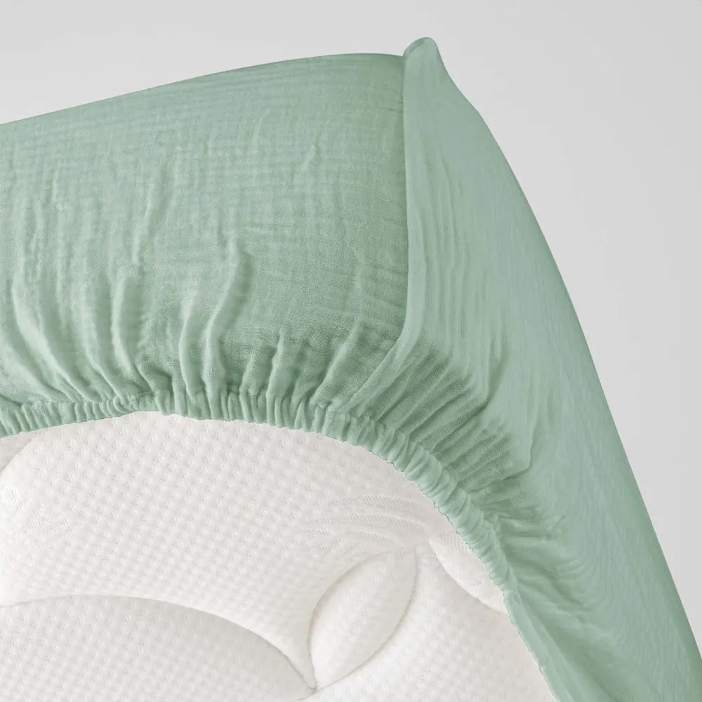 Cearceaf verde deschis din muselină cu elastic 160x200 cm Angelia – douceur d'intérieur