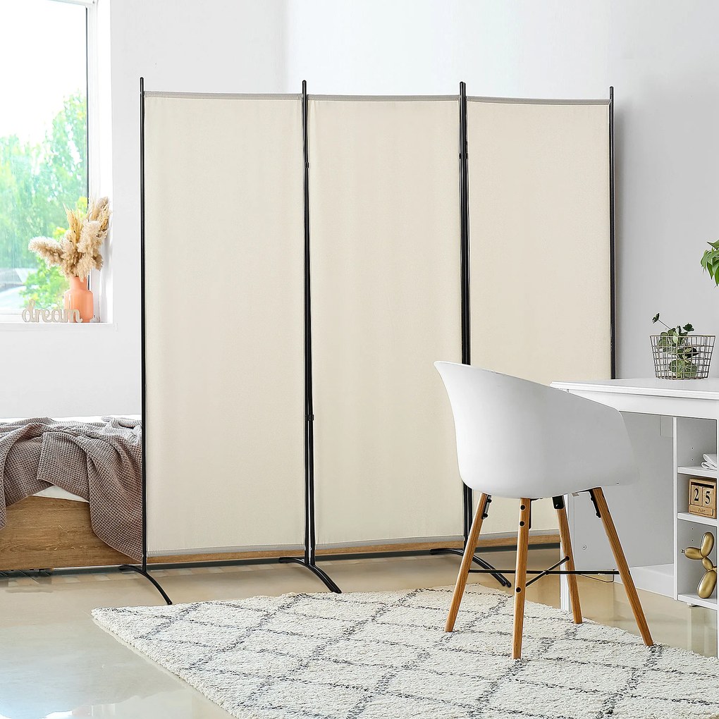 HOMCOM Paravan interior cu 3 panouri, separeu pliabil pentru spatii din metal si poliester, 253x50x182cm, bej | Aosom Romania