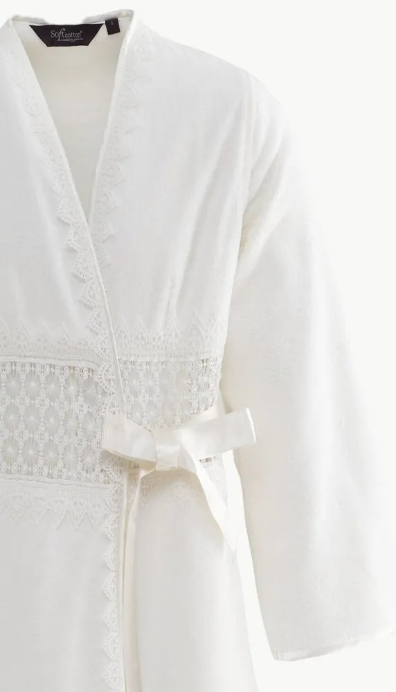 Halat elegant pentru femei DEMET, in cutie cadou S Alb crem / Ecru