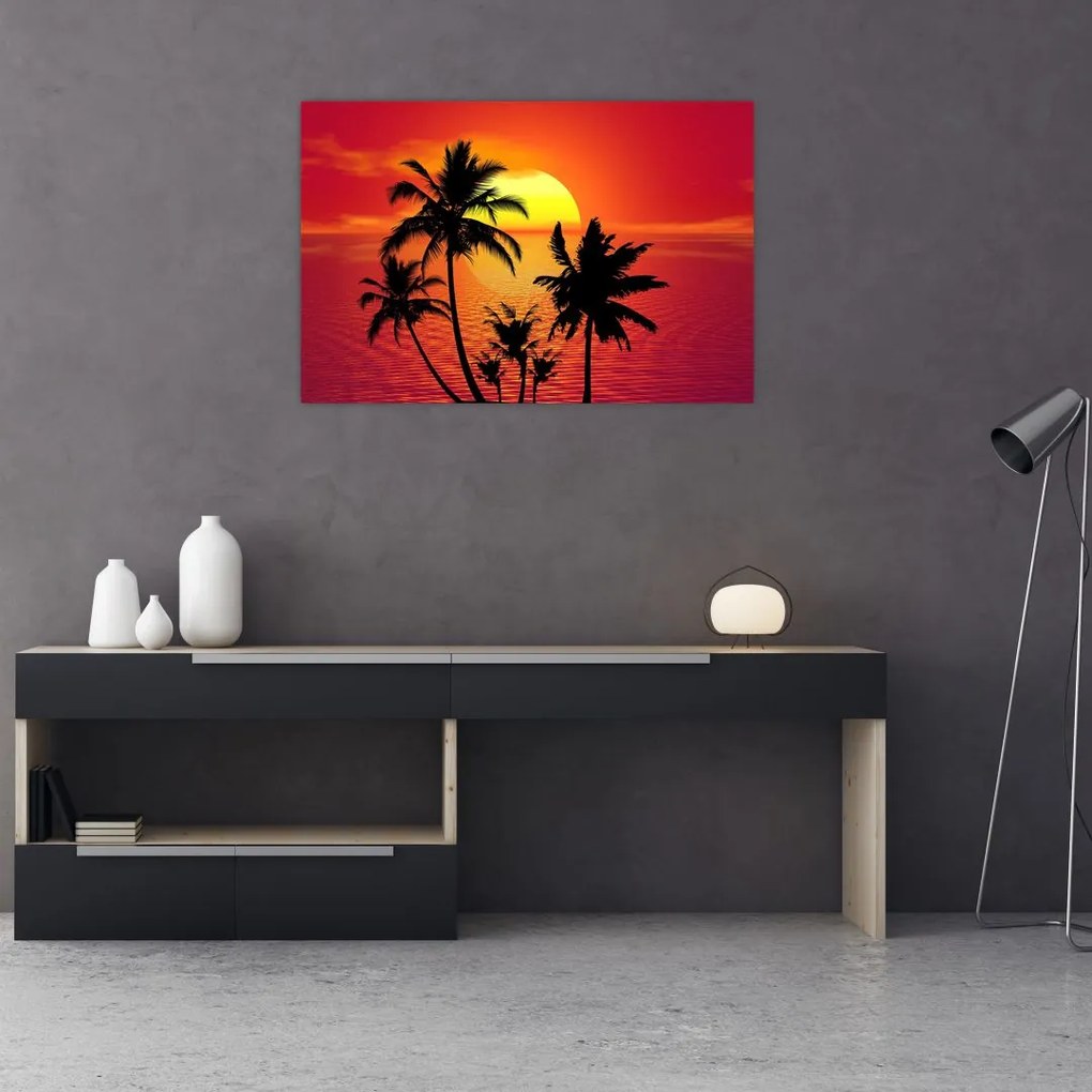 Tablou - Silueta insulei cu palmieri (90x60 cm)