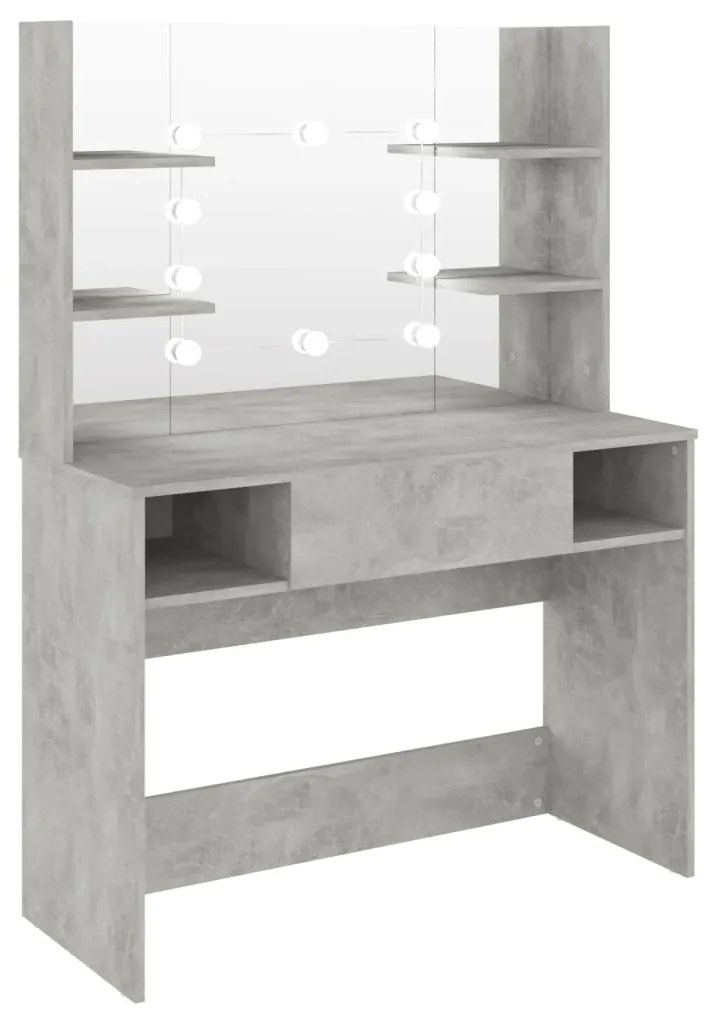 331544 vidaXL Masă machiaj cu lumini LED, gri beton, 100x40x135 cm , MDF