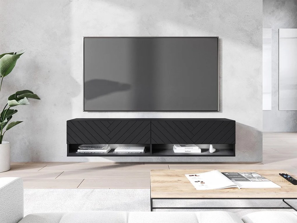 Dulap TV de perete Adenuk 140 MDF (Negru grafit + Negru) (cu iluminat LED RGB). 1106323