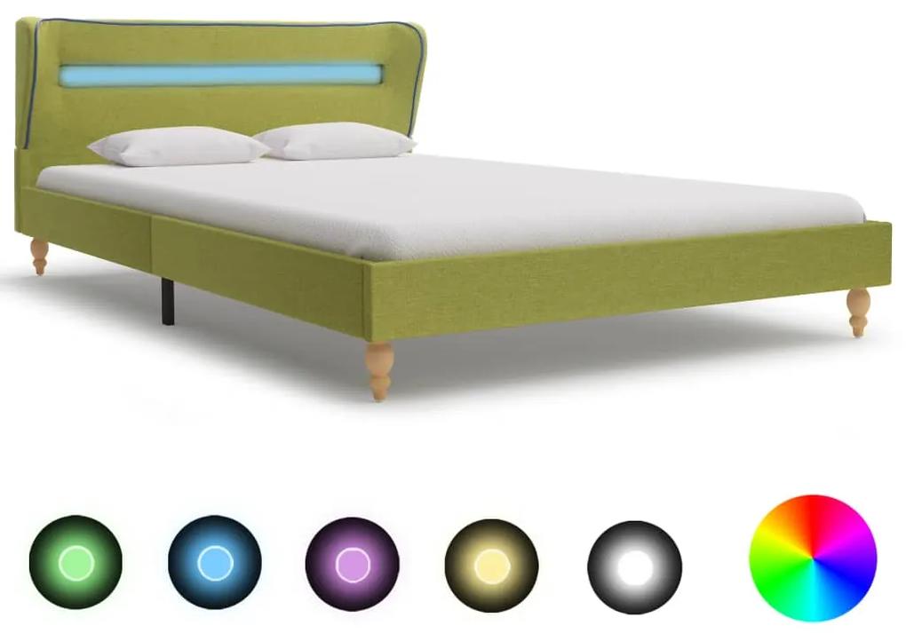 280609 vidaXL Cadru de pat cu LED-uri, verde, 140 x 200 cm, material textil